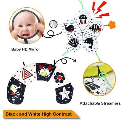 Baby HD mirror for infant safety and entertainment, featuring high-contrast black and white patterns designed for visual stimulation and development.