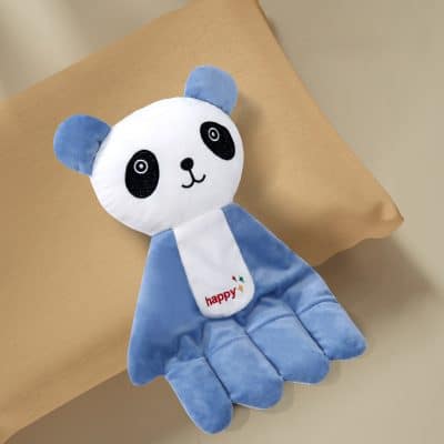 Soft panda bear plush toy with blue and white color, ideal for children's comfort and gift purposes, featured on Monalisa Store's website.