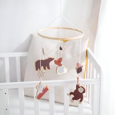 Wooden baby mobile with animal toys suitable for nursery decor, Monalisa Store.