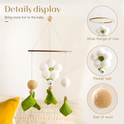 Soft baby mobile toy with flower bell and wool ball for nursery decor, enhances sensory development, easy to use, colorful and safe for infants, ideal gift for new parents.