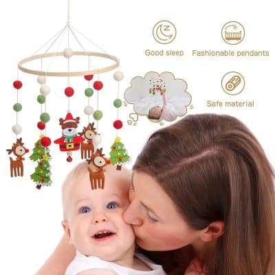 Christmas baby mobile with reindeer and trees, safe material, good sleep, fashionable pendants for infants, Monalisa Store opt products.
