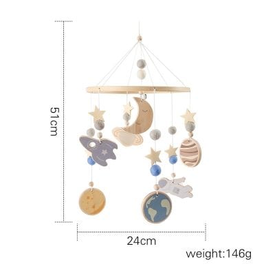 Starry sky baby mobile with moon, star, planet, and bunny design, perfect for nursery decor from Monalisa Store. Lightweight and soothing for infants and toddlers.