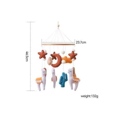 Soft plush baby mobile with colorful star, moon, and animal shapes for nursery decor and sensory development.