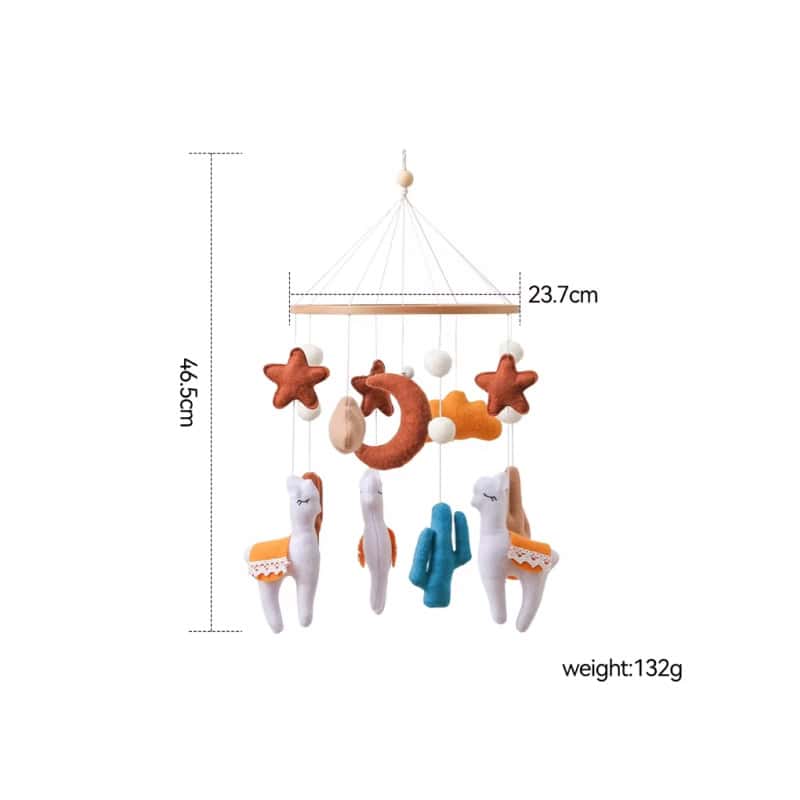 Soft plush baby mobile with colorful star, moon, and animal shapes for nursery decor and sensory development.