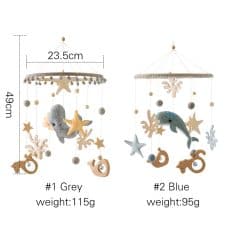 Deluxe baby mobile with underwater sea creatures in grey and blue color options, perfect for nursery decoration, sensory development, and calming infants | Monalisa Store.