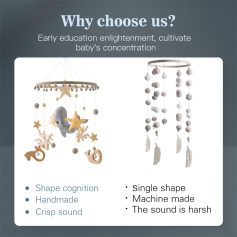 Cotton baby mobile, nursery decor, handmade baby crib mobile, soothing sound, early childhood development, educational baby gift.