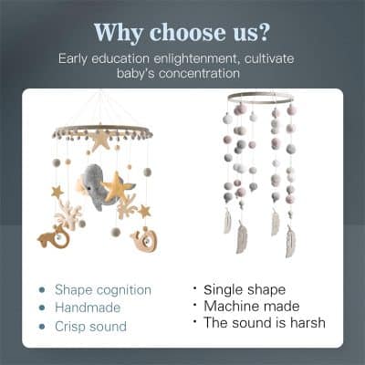 Cotton baby mobile, nursery decor, handmade baby crib mobile, soothing sound, early childhood development, educational baby gift.