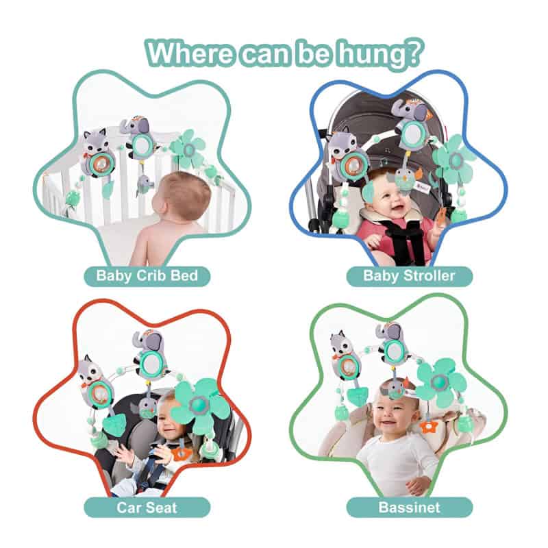 Colorsful baby mobile for cribs, strollers, car seats, and bassinets, featuring cute animal designs to entertain and soothe infants, perfect for Monalisa Medical store’s baby accessories collection.