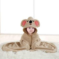 Koala-themed baby blanket and hooded towel, adorable and cozy, perfect for kids, bath times, and gift occasions. Soft, plush material with cute koala face design and ears for a fun, comfortable experience.