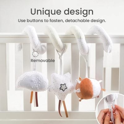 Soft baby crib toys with removable, detachable design, perfect for soothing and entertaining infants, featuring cloud, star, and animal shapes for a calming nursery environment.