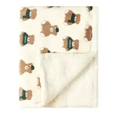 Cute teddy bear patterned fleece baby blanket with