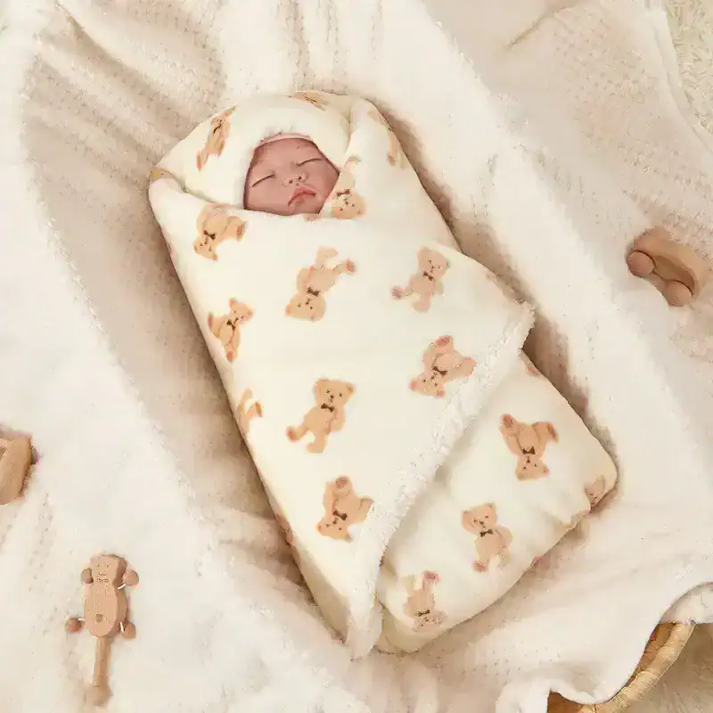 Soft baby swaddle blanket with teddy bear print for newborns and infants at Monalisa Store. Ideal for comfort, warmth, and gentle care. Perfect for babies' delicate skin and sleep needs.