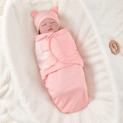 Soft pink baby swaddle blanket with bear ears hat, perfect for newborns, available at Monalisa Store for baby clothing and accessories.
