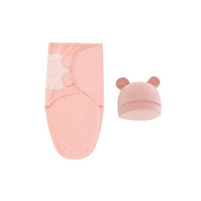 Pink baby hat with bear ears and matching swaddle blanket, newborn gift set, soft cotton baby clothing accessories for infants, Monalisa Store opt.
