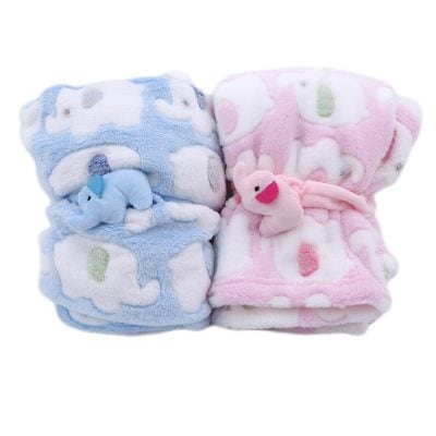Soft plush baby hooded towels in blue and pink with elephant designs, ideal for newborns and infants. Perfect for bath time and baby gifts from Monalisa Store.
