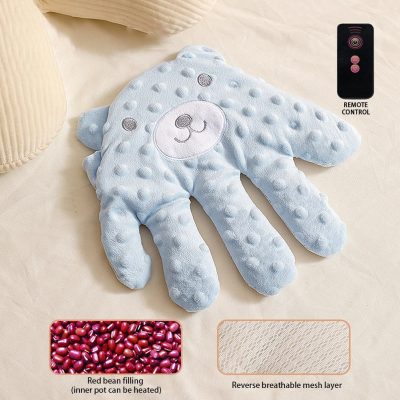 Soft plush teddy bear-shaped heating pad with remote control, red bean filling for deep heat therapy, and breathable mesh layer for comfort. Ideal for relaxing and soothing ailments.