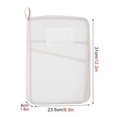 Clear travel storage bag with zipper and handle, perfect for storing eyeglasses and accessories, compact 23.5cm x 31cm size.