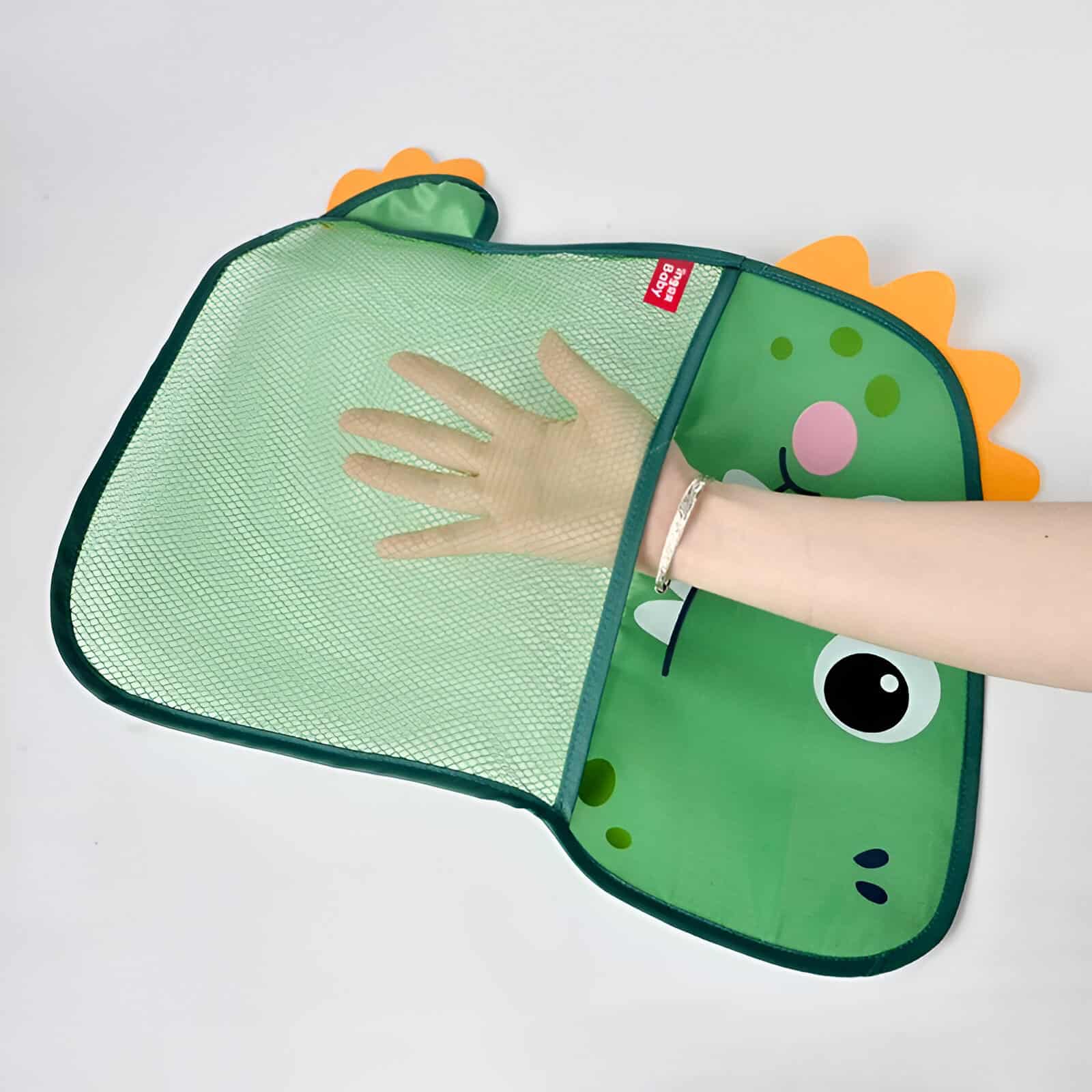 Colorful children's frog-themed mesh storage bag with a playful design, perfect for organizing toys, clothes, or school supplies in a fun and functional way.
