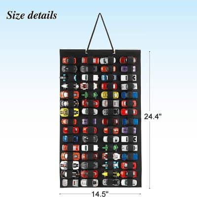 Miniature car display rack perfect for showcasing collectible toy cars, model cars, and die-cast car sets for kids and collectors. Compact size 14.5