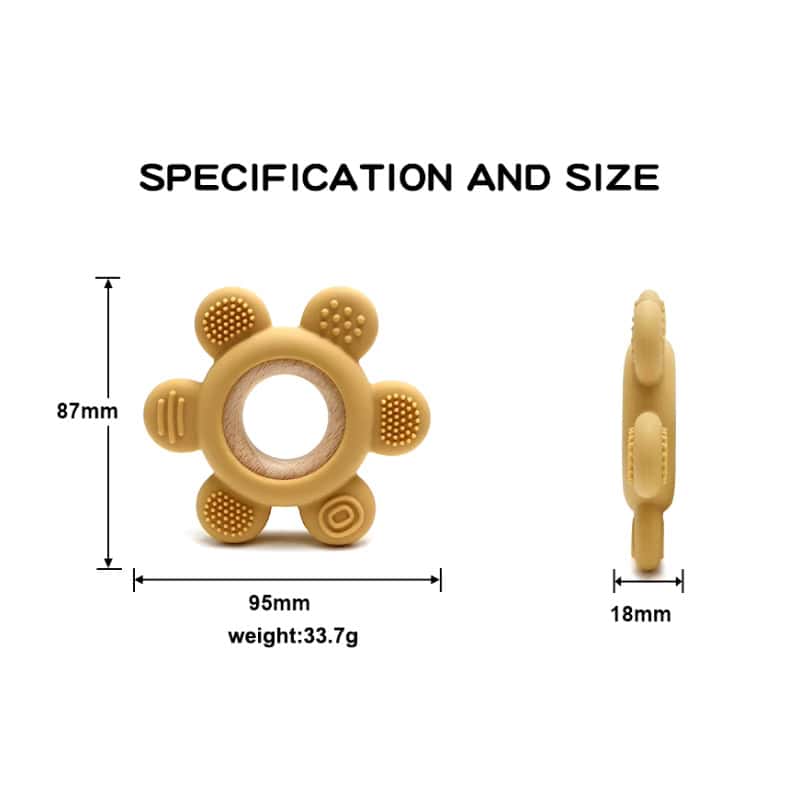 Colorful baby teething toy with textured grips, designed to soothe gums and promote chewing comfort. Perfect for infants, lightweight, safe, and easy to hold, ideal for dental development.