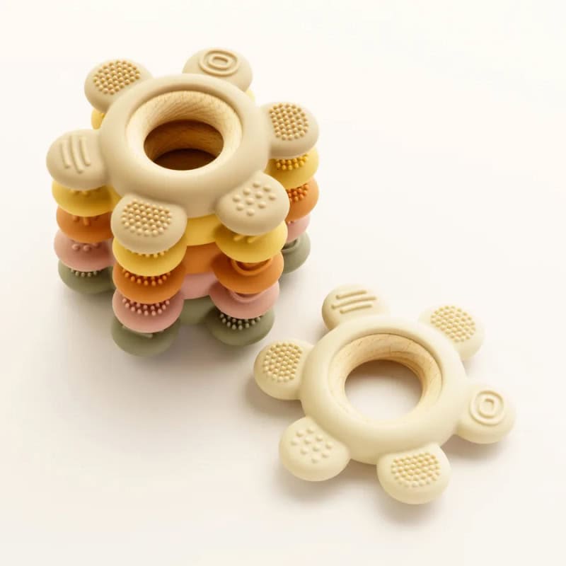 Colorful silicone teething rings for babies, soft and safe baby teething toys, ideal for soothing gums and sensory development.