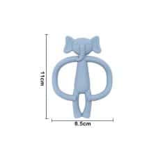 Soft blue elephant-shaped pacifier clip, 11 cm tall and 8.5 cm wide, featuring a cute and safe design for babies, ideal for baby accessories and teething comfort.