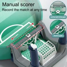 Manual soccer scorer, tabletop soccer game, football score tracker, toy soccer goals, interactive sports play set, mini soccer scoreboard, kids soccer game, table soccer scorekeeping device, kids sports toys, soccer scoring toy for children.