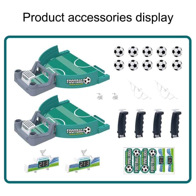 Miniature football goal set with soccer ball tokens, digital scoreboard, and accessories for outdoor or indoor soccer practice and games. Perfect for kids' soccer training and fun mini games.