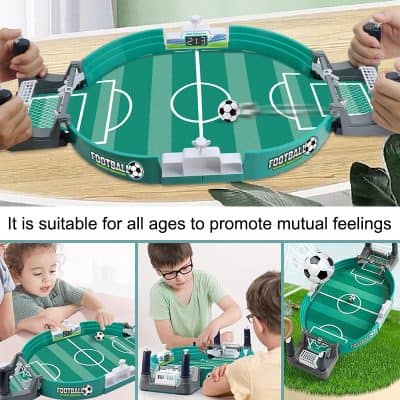 Playing football table game, fun family game for kids and adults, tabletop soccer game for all ages, indoor sports toy, multiplayer football game, compact football game set, football table top game, recreational sports toy, family entertainment game, educational football amusement.