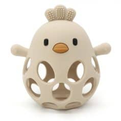 Soft silicone baby teether in a cute chicken design, perfect for soothing gums and promoting healthy orthodontic development. Brightens baby's playtime with adorable, durable teething toys.