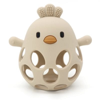 Soft silicone baby teether in a cute chicken design, perfect for soothing gums and promoting healthy orthodontic development. Brightens baby's playtime with adorable, durable teething toys.