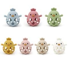 Bird-shaped silicone pacifier holder in pastel colors, ideal for baby accessories, nursery decor, and infant teething toys from Monalisa Medical Store.