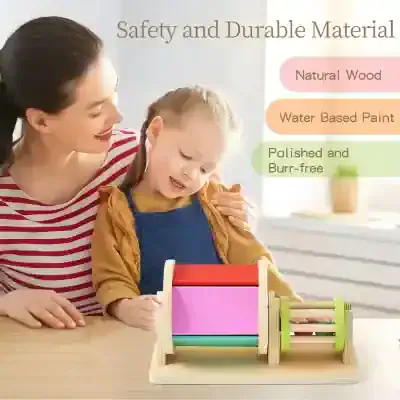 Colorful wooden toys for kids highlighting safety and durability from Monalisa Store, featuring natural wood, water-based paint, and burr-free polished surfaces for children’s play and development.