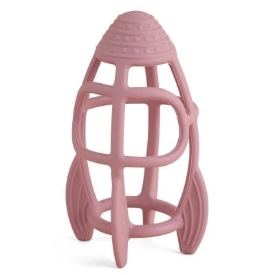 Soft pink silicone pet toy with textured surface and open structure for dog chewing and dental health.