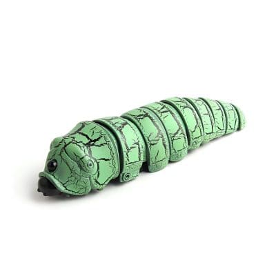 Bright green robotic caterpillar with cracked texture design, ideal for advanced medical and optical technology, including innovative eye care solutions.