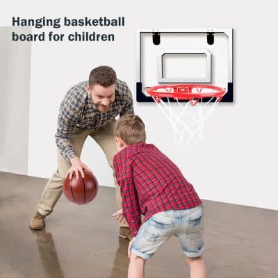 Basketball hoop for children, indoor sports toy, kids basketball set, wall-mounted basketball board for kids' playroom, educational basketball game for children.
