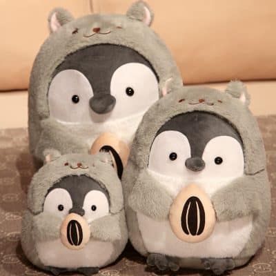 Plush penguin slippers, cozy animal slippers for kids and adults, soft gray and white slippers with cute penguin faces, comfortable footwear for winter and loungewear, Monalisa Store.