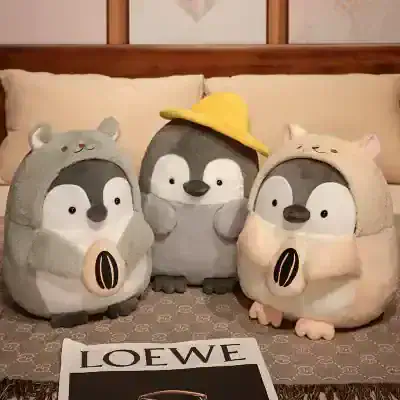 Cute plush animal pillows resembling hedgehogs and a penguin, ideal for bedroom decor or cozy comfort, available at Monalisa Medical store.