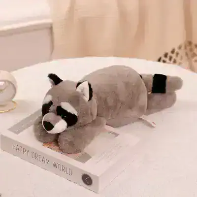 Cute plush raccoon stuffed animal, perfect for gifts, home decor, or children's toys. Soft, cuddly, and realistic design, ideal for cozy comfort and decorative purposes.