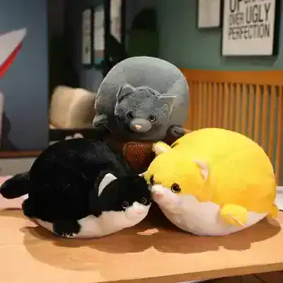 Plush cat and hamster toys displayed at Monalisa Medical Store, perfect for cozy decor or gifts, featuring realistic design and soft materials for comfort and charm.