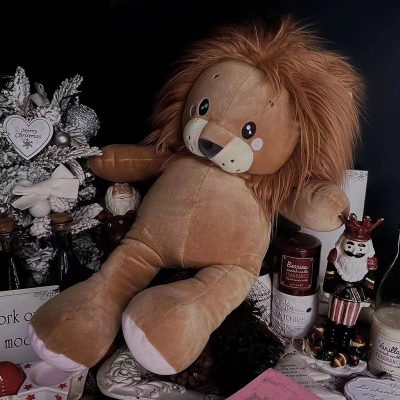 Plush lion stuffed animal toy for kids and décor, Monalisa Store Christmas gift, soft plush toy, kids' room decoration, holiday gift idea, fabric plush lion, cozy nursery accessory.