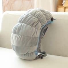 Soft plush backpack shaped like a caterpillar, children's school bag, cute and cozy design for kids, ideal for preschoolers and early school age, colorful and comfortable for everyday use.