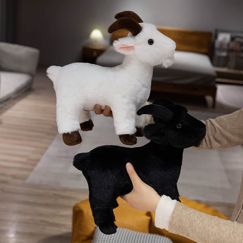 Cute plush goat stuffed animal, soft white and black lamb toy for children and gifting, realistic farm animal plushie for kids, Monalisa Store pet plush toy, high-quality stuffed animal for play and decor.