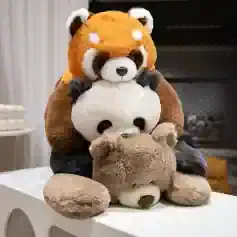 Fluffy plush panda bear toys display at Monalisa Medical store, soft stuffed animal collection for children and collectors, perfect gift for kids and teddy bear enthusiasts, cozy comfort plushies.