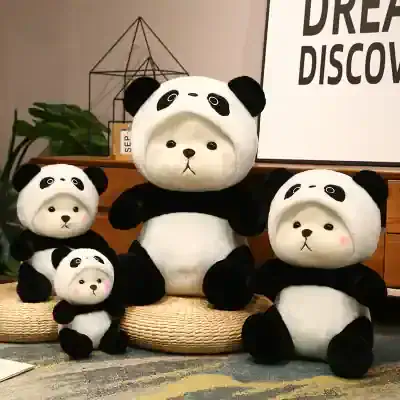 Fluffy panda plush toys, adorable stuffed animals for kids and adults, perfect for home decor and gift-giving, available at Monalisa Medical Store.