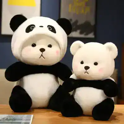 Adorably cute panda and bear plush toys, perfect for children and collectors, featuring soft, cuddly material and charming facial expressions.