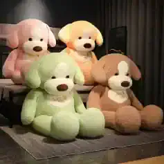 Pink, yellow, green, and brown plush teddy bears with "Love You" embroidery, perfect for gifting or home decor, available at Monalisa Store.