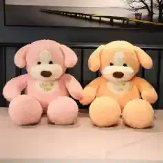 Soft pink and orange plush teddy bears with