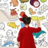 Colorful children's doodle wall art with food, animals, and playful characters for kids' room decor, vibrant and engaging design suitable for young children and educational spaces.