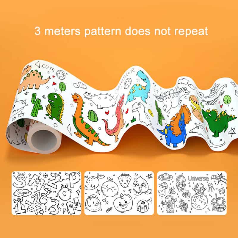 Colorful dinosaur-themed 3 meters pattern for kids' creative fun, featuring unique illustrations and educational designs designed for children’s coloring activities and toys.